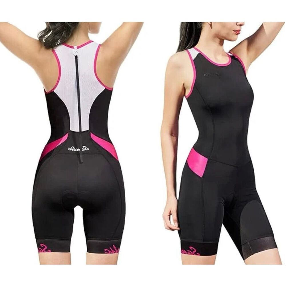 Santic Triathlon Suit One Piece Sleeveless Quick Dry Padded Cycling Swim Run XL